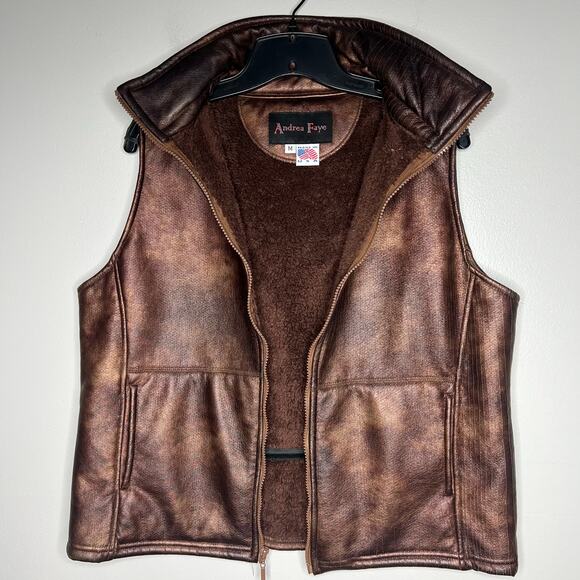 VTG Andrea Faye Women's Metallic Bronze Zip-Up Puffer Vest Sz M Western USA 90s - Picture 10 of 16